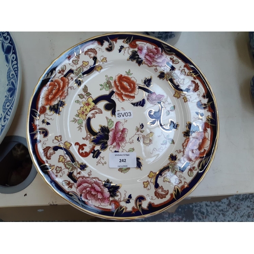 242 - 12 pieces of assorted ceramics to include 8 Masons ‘Mandalay’ pattern dinner plates, Victorian Mason... 