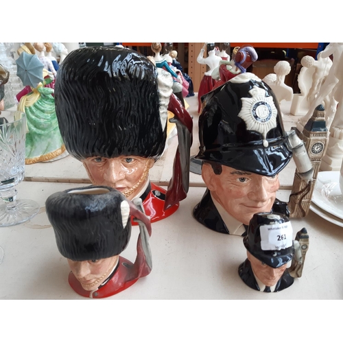 261 - Ten Royal Doulton character jugs to include The London Bobby (one small, one large), Chelsea Pension... 