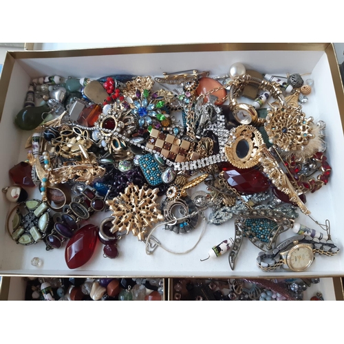 271 - A box containing modern and vintage costume jewellery to include watches, brooches, necklaces etc.