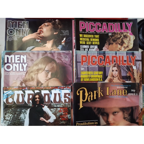 280 - A crate containing approx. 47 (mostly vintage) adult magazines to include Knave, Men Only, Curious, ... 