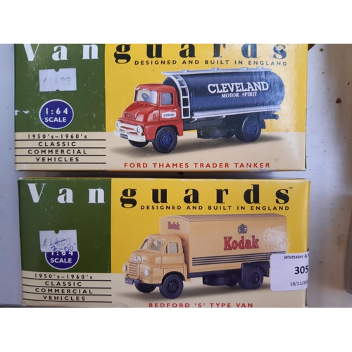 305 - Six boxed diecast vehicles to include a Vanguards Kodak Bedford 'S' type van, Vanguards Cleveland Mo... 