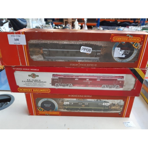 330 - Three boxed Hornby 00 gauge diesel locomotives to include BR Class 25 Bo-Bo in green livery, BR Clas... 