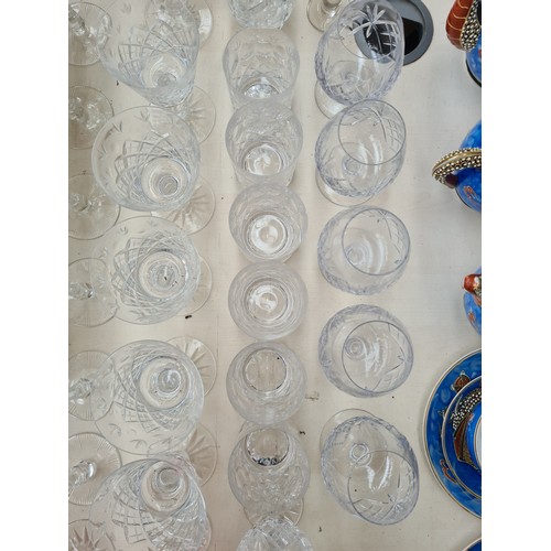 221 - 32 pieces of good quality glassware to include five brandy snifters, six cut crystal wine glasses, h... 