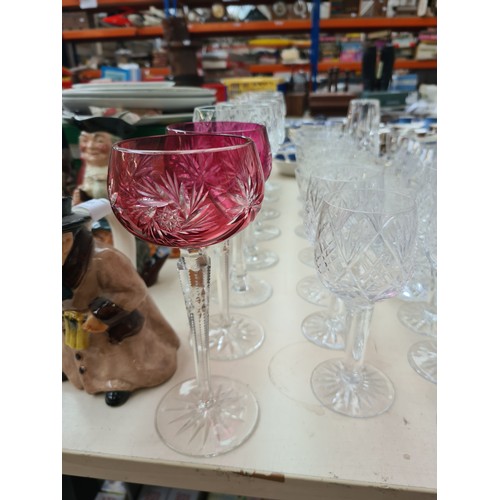 221 - 32 pieces of good quality glassware to include five brandy snifters, six cut crystal wine glasses, h... 