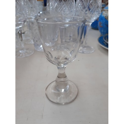 221 - 32 pieces of good quality glassware to include five brandy snifters, six cut crystal wine glasses, h... 