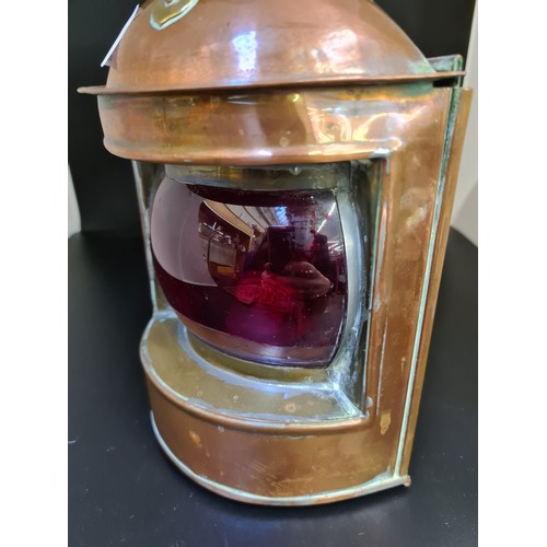 123 - An early 20th century Sherwood of Birmingham copper and brass ship's Port side oil lantern