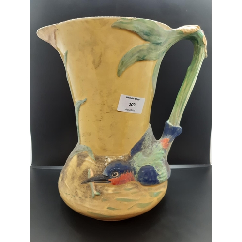 103 - An Art Deco Burleigh hand painted ceramic pitcher with kingfisher design (see condition report)