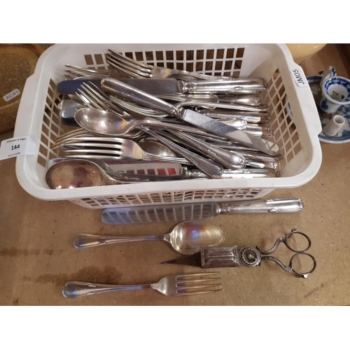 144 - A basket containing a large quantity of Walker & Hall cutlery