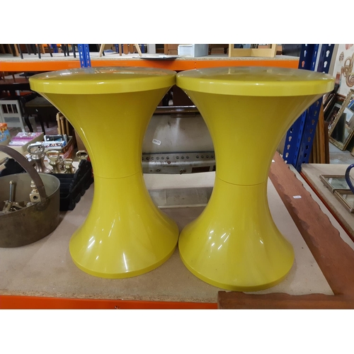 148 - Four items to include a pair of Tam Tam moulded yellow plastic stools, vintage Belling & Co Ltd. whi... 