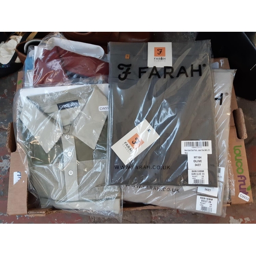 189 - A large quantity of various clothing to include men's suit jackets, as new Farah suit trousers, shir... 