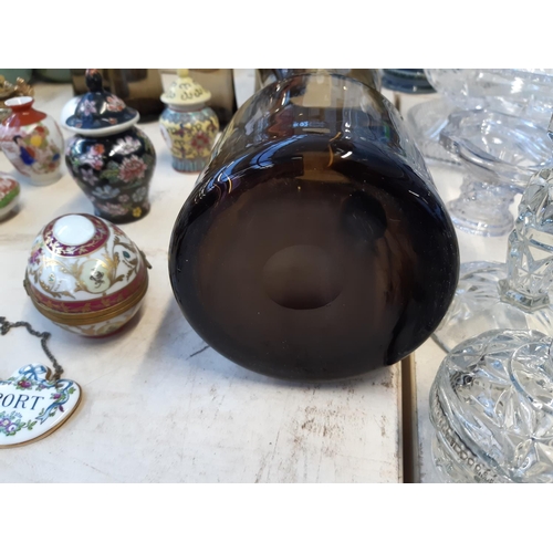 194 - A 1970s hand blown smoked glass water jug and six matching glasses