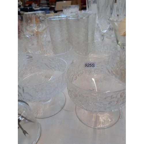 208 - A large collection of various glassware to include 4 Whitefriars M146 Glacier glass sundae dishes, 4... 