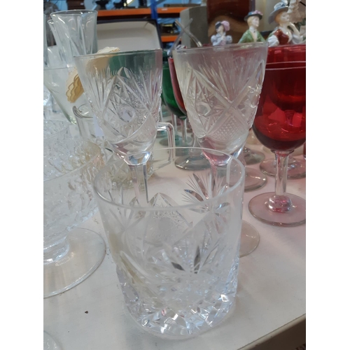 208 - A large collection of various glassware to include 4 Whitefriars M146 Glacier glass sundae dishes, 4... 