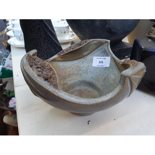 221 - Four items to include a studio pottery bowl signed 'LK 733' to base, mid 20th century West German Ba... 