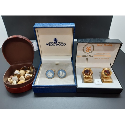 57 - Three boxes of various cufflinks to include Wedgwood Jasperware etc.