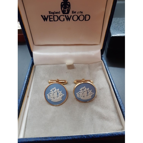 57 - Three boxes of various cufflinks to include Wedgwood Jasperware etc.