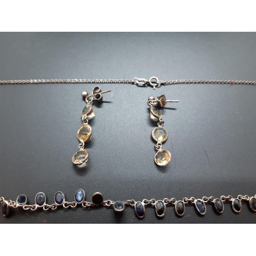 58 - Two items to include a 925 silver and a sapphire necklace and pair of citrine earrings