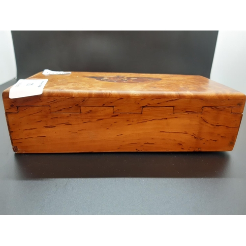 71 - A vintage burr walnut cigarette box with hand painted fox design