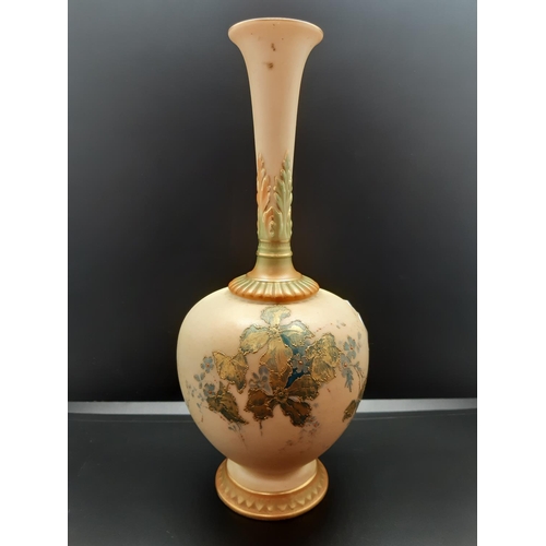 87 - A 1907 Royal Worcester Blush Ivory vase of globular form with high slender neck and hand painted flo... 