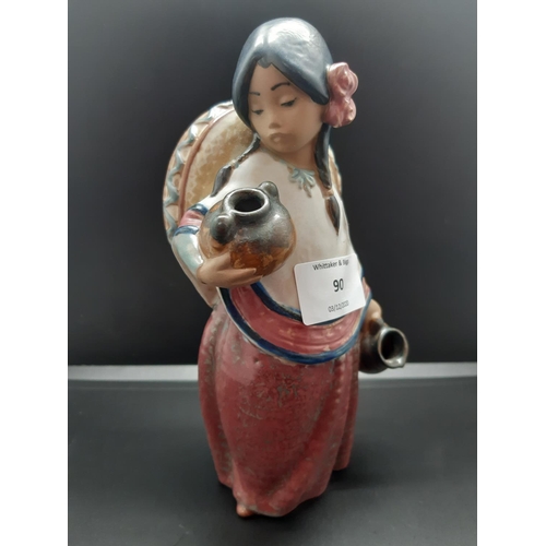 90 - A Lladro Pepita Mexican girl with sombrero and pots porcelain figurine