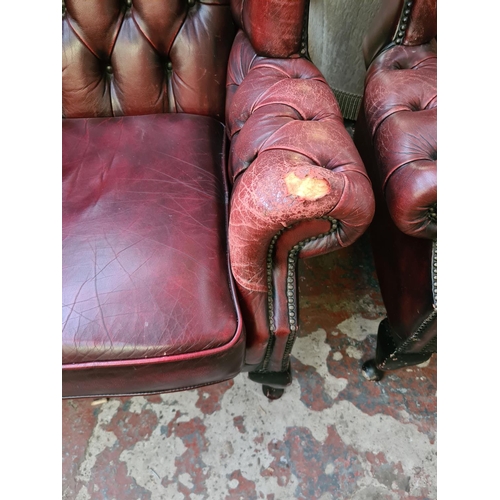 643 - A vintage oxblood leather Chesterfield armchair (see condition report)