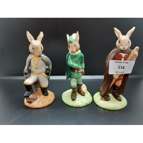 116 - Six Royal Doulton Bunnykins from the Robin Hood collection to include Little John Bunnykins, Maid Ma... 