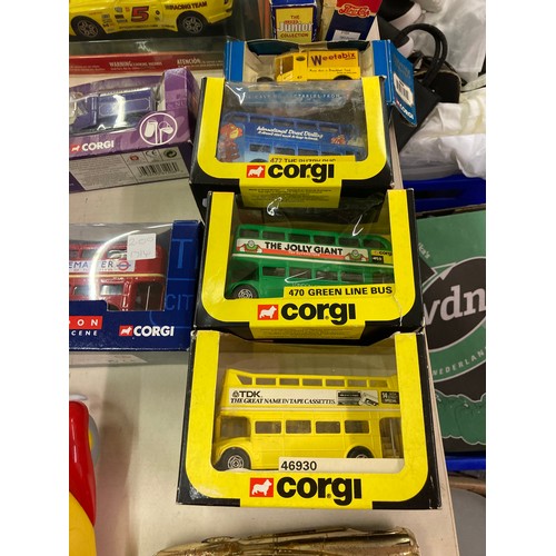 274 - Various model vehicles to include four boxed Corgi buses, Corgi Weetabix advertising van, Corgi Cadb... 