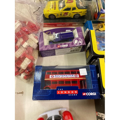 274 - Various model vehicles to include four boxed Corgi buses, Corgi Weetabix advertising van, Corgi Cadb... 