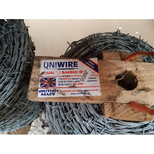 1073 - Two new rolls of Uniwire barbed wire approx. 200m