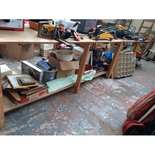 1115 - A mixed clearance lot to include vintage abacus, pictures, tools, salt glazed jar, golf balls etc.