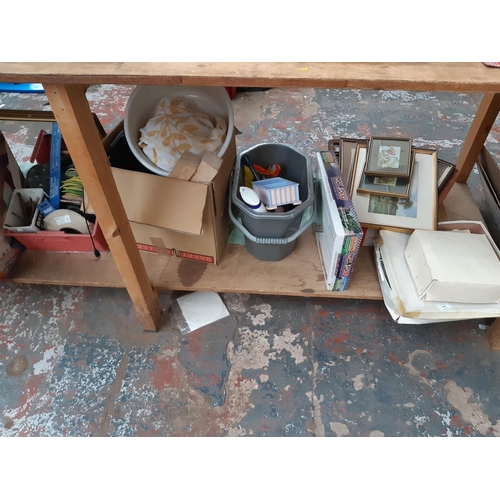 1115 - A mixed clearance lot to include vintage abacus, pictures, tools, salt glazed jar, golf balls etc.