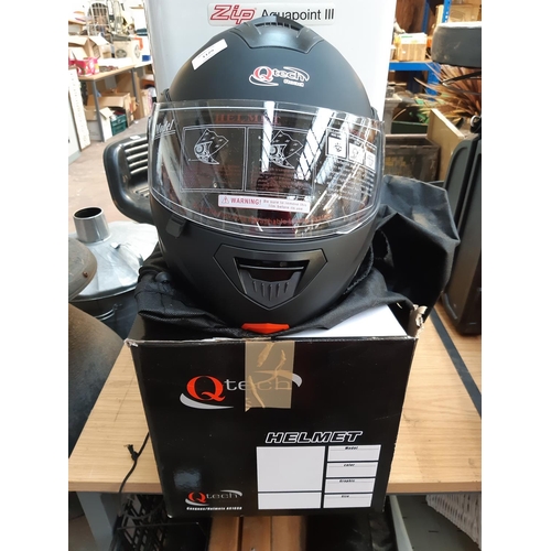 1129 - A boxed as new black Q-Tech Road motorcycle crash helmet