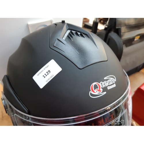 1129 - A boxed as new black Q-Tech Road motorcycle crash helmet