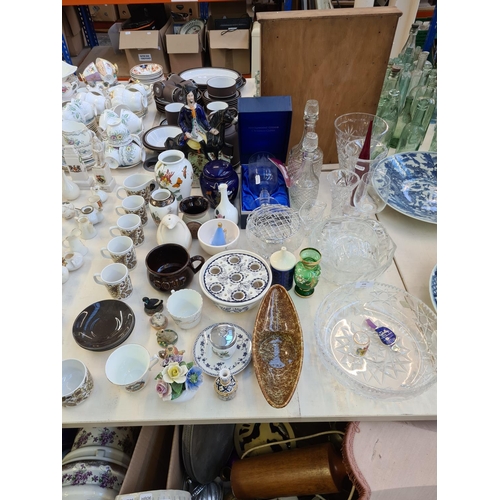 155 - Various ceramics and glassware to include a Royal Brierley cut crystal bowl, two glass decanters, bo... 