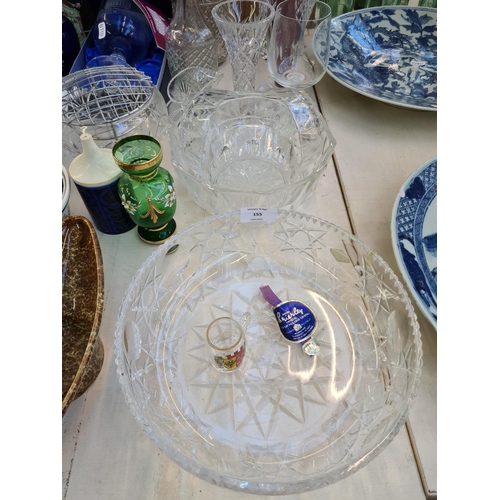 155 - Various ceramics and glassware to include a Royal Brierley cut crystal bowl, two glass decanters, bo... 