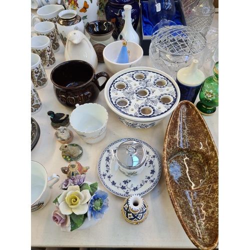 155 - Various ceramics and glassware to include a Royal Brierley cut crystal bowl, two glass decanters, bo... 