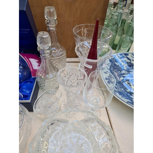 155 - Various ceramics and glassware to include a Royal Brierley cut crystal bowl, two glass decanters, bo... 