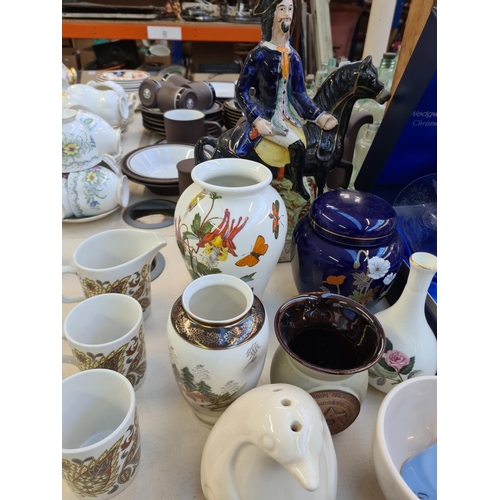 155 - Various ceramics and glassware to include a Royal Brierley cut crystal bowl, two glass decanters, bo... 