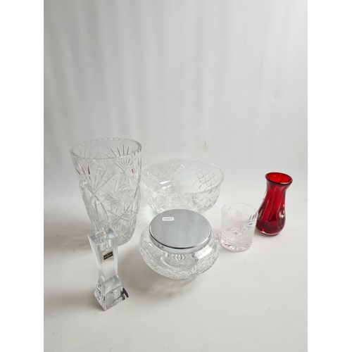 158 - Six various pieces of glassware to include a Waterford crystal John Rocha candle stick, Edinburgh cr... 