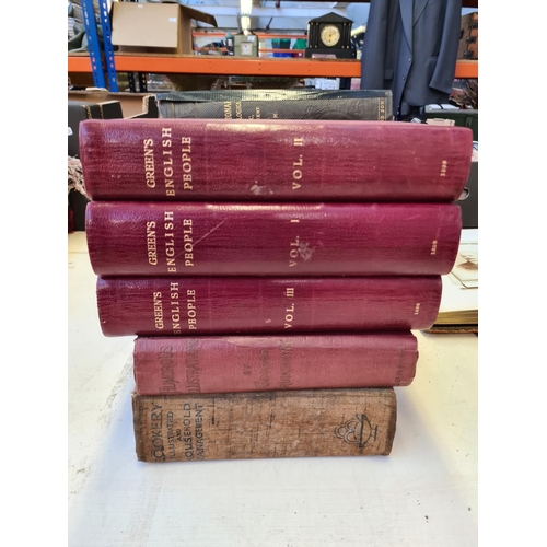 188 - Thirteen various antique and vintage books to include three volumes of Green's English people, The N... 