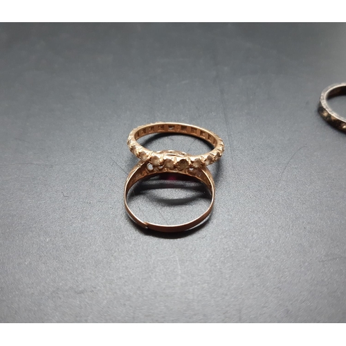 19 - Two 9ct gold rings - approx. combined weight 2.54 grams (one A/F) and one marked silver ring