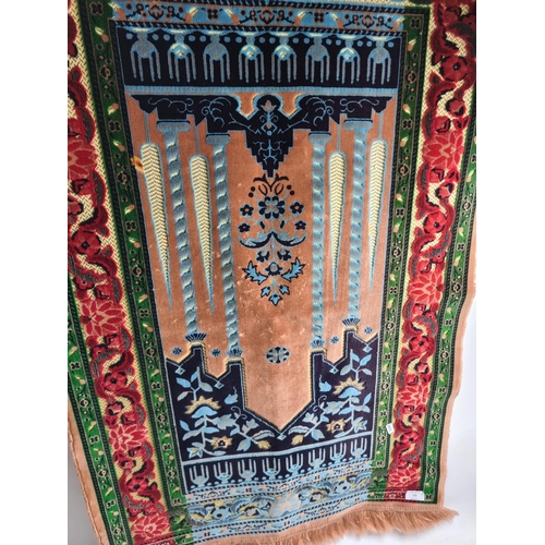 192 - Two items, a Turkish Dokuteks rug and a vintage brass bugle