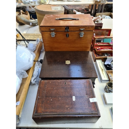 212 - Three various vintage oak boxes