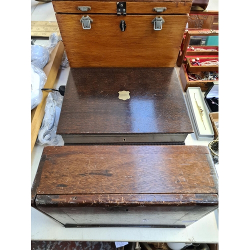 212 - Three various vintage oak boxes