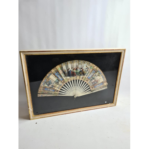 226 - A cased 18th century hand painted ivory fan depicting classical scenes - approx. 64cm wide x 44cm hi... 