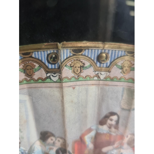 226 - A cased 18th century hand painted ivory fan depicting classical scenes - approx. 64cm wide x 44cm hi... 