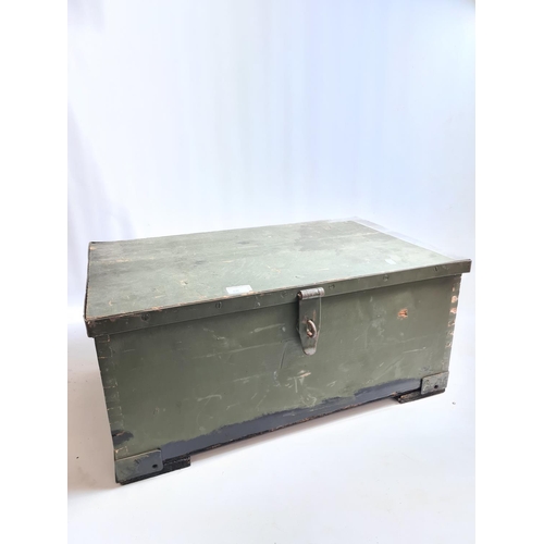 230 - A vintage military green painted pine chest - approx. 67cm wide x 30cm high x 40cm deep