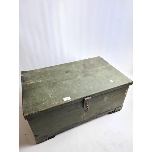 230 - A vintage military green painted pine chest - approx. 67cm wide x 30cm high x 40cm deep