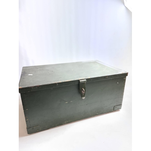 231 - A vintage military green painted pine chest - approx. 66cm wide x 30cm high x 40cm deep