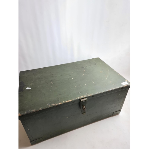 231 - A vintage military green painted pine chest - approx. 66cm wide x 30cm high x 40cm deep